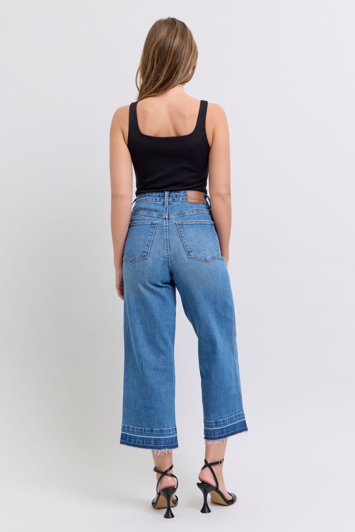 JUDY BLUE HIGH WAIST TUMMY CONTROL RELEASE HEM CROP WIDE JEAN