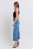 JUDY BLUE HIGH WAIST TUMMY CONTROL RELEASE HEM CROP WIDE JEAN