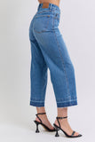 JUDY BLUE HIGH WAIST TUMMY CONTROL RELEASE HEM CROP WIDE JEAN