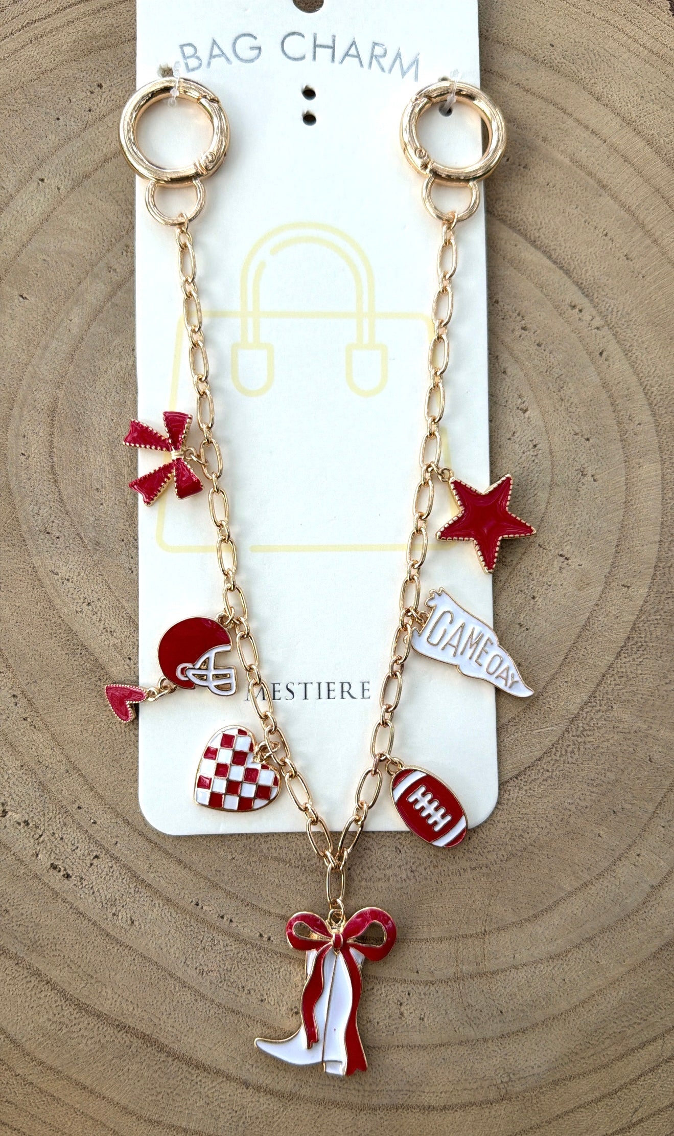 Game Day Bag Charm Boot Bow -  Burgundy and White