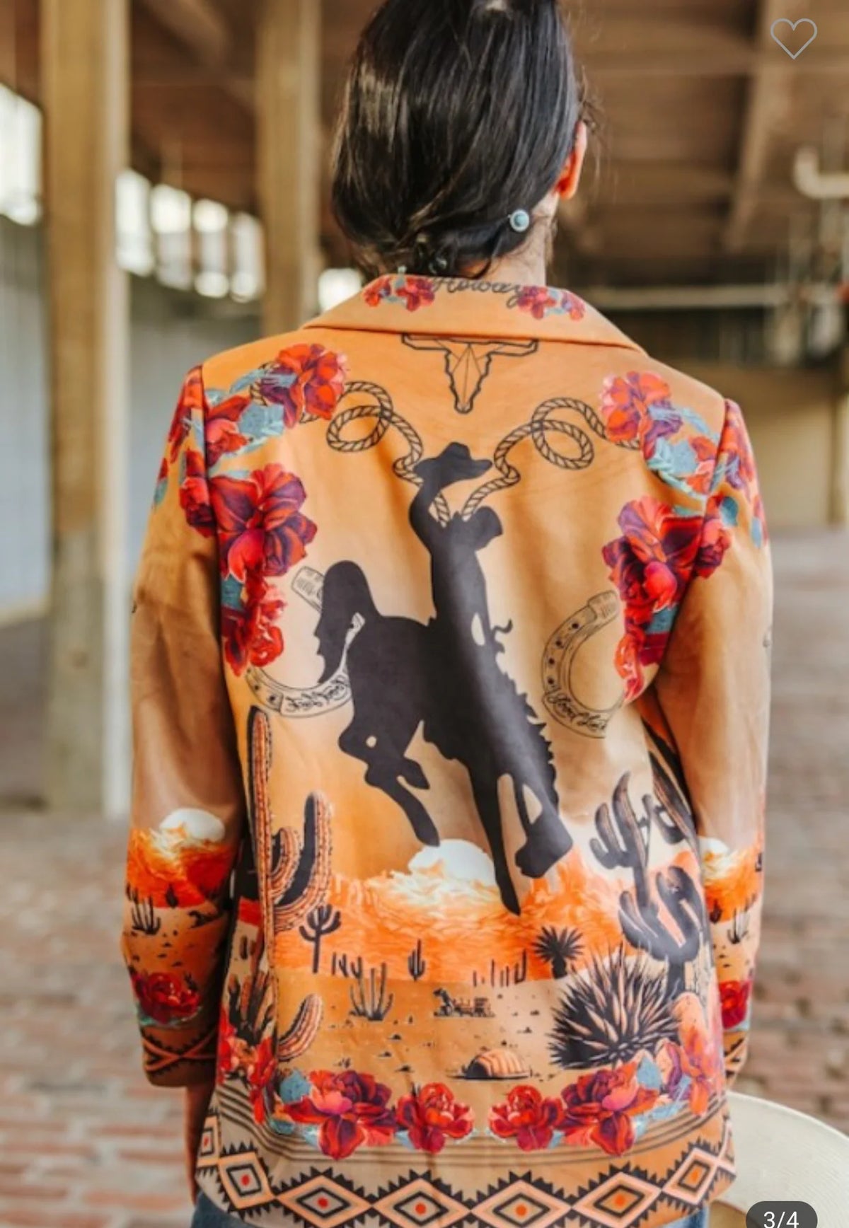 FLORAL WESTERN DESERT SUNSET PRINTED SUEDE BLAZER