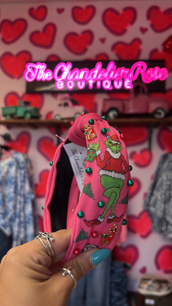 THE GRINCH FESTIVE TOP KNOT HEADBAND - HOT PINK