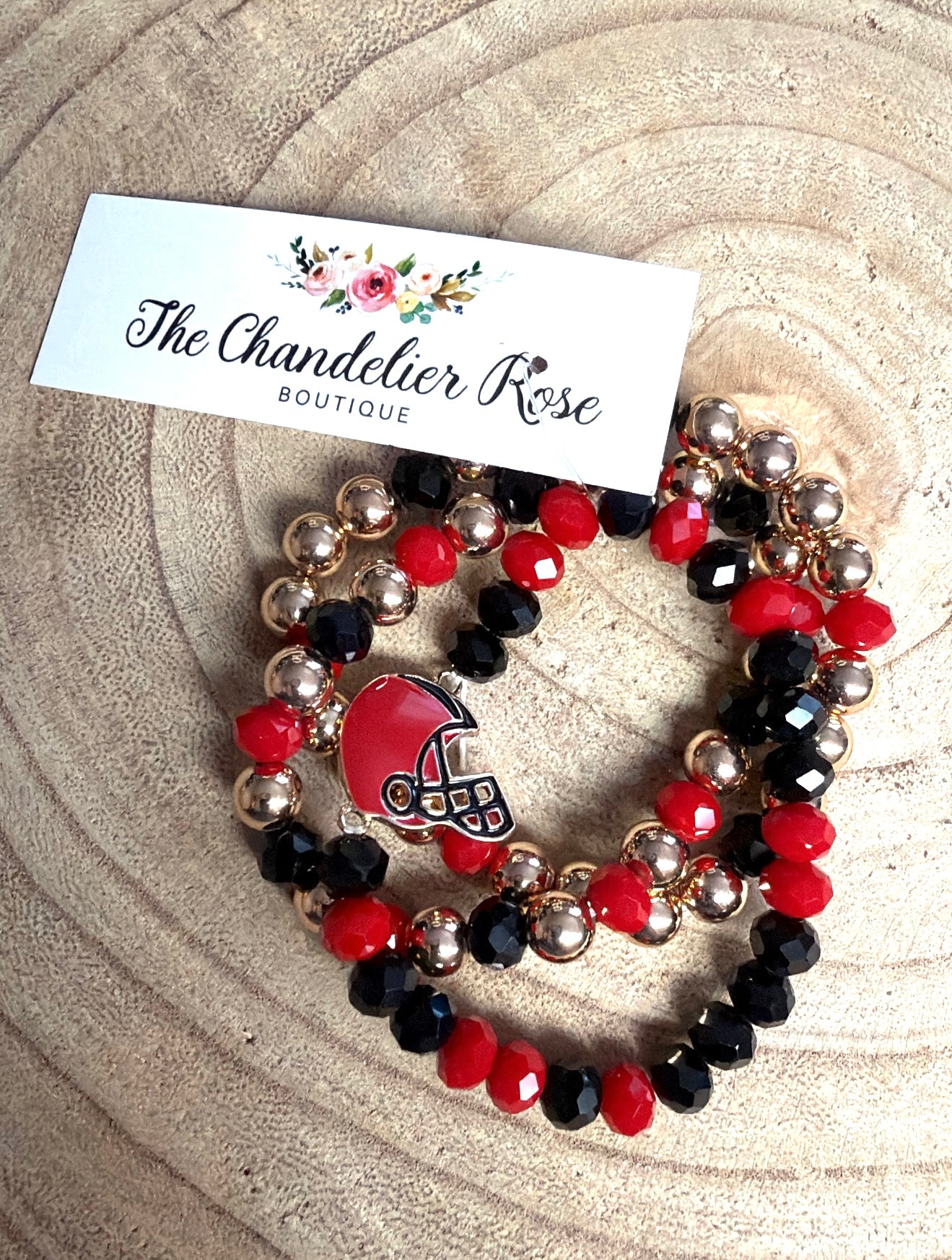 3 Layer Red and Black with Gold Helmet Bracelets