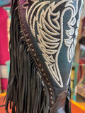 CORRAL WOMEN'S BLACK EAGLE EMBROIDERY & STUDS & FRINGES TALL TOP WESTERN BOOT - C4159