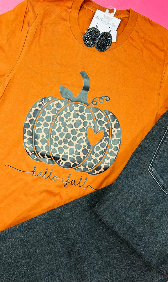 HELLO FALL LEOPARD PUMPKIN TEE - AUTUMN