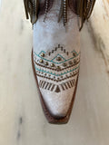 CORRAL WOMEN'S BEIGE EMBROIDERY AND CRYSTALS EAGLE FRINGE WESTERN BOOTS - C4088