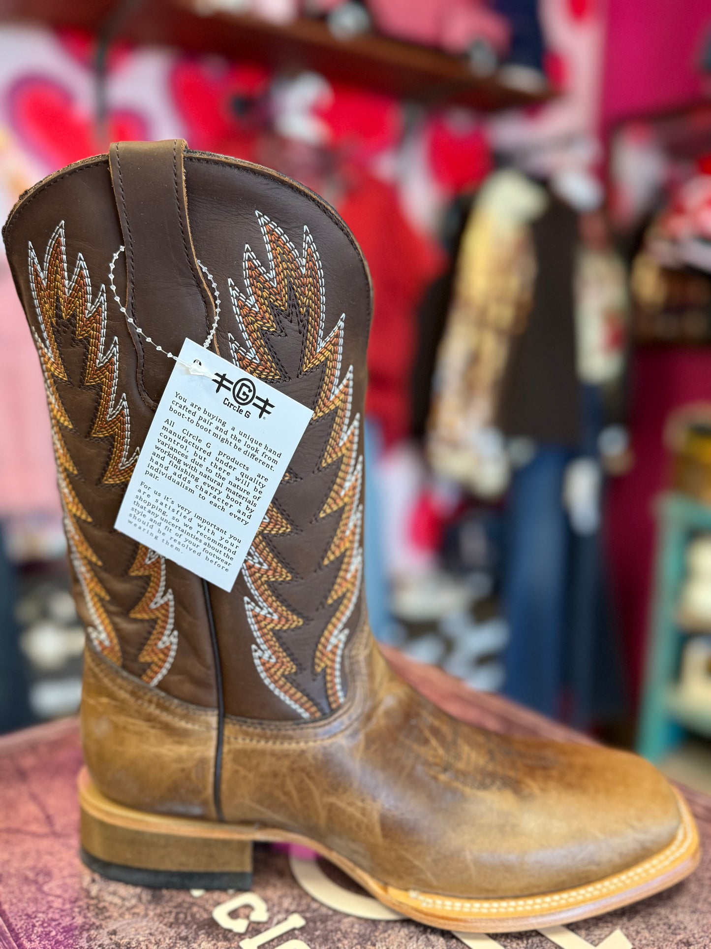 CIRCLE G MENS BROWN EMBROIDERY SQUARE TOE WESTERN BOOT - L6312