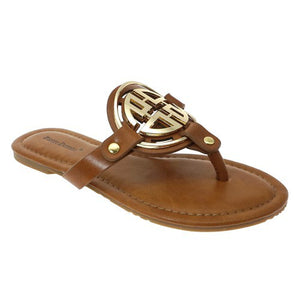 THONG SANDAL WITH CUT OUT DESIGN - TAN