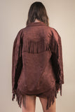 SUEDE FRINGE DETAIL WESTERN SHACKET - CHOCOLATE