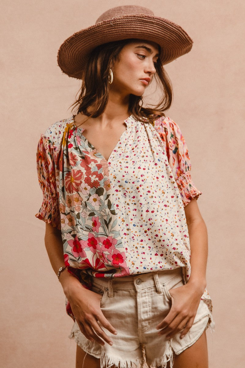 WOVEN PRINT MIX AND MATCH TOP - ROSE MIX