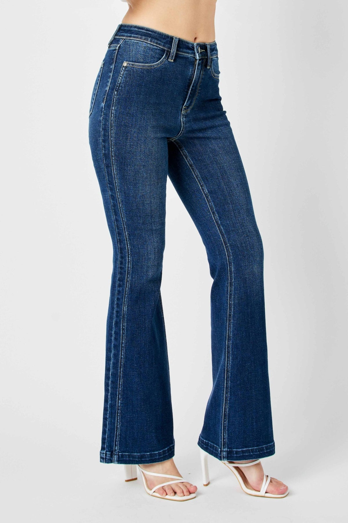JUDY BLUE HIGH WAIST ANGLED SIDE SEAM DETAIL FLARE - DARK STONE