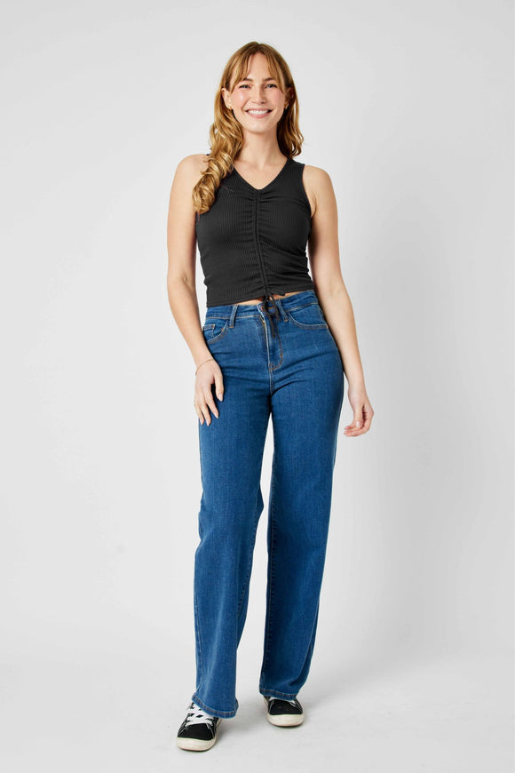 JUDY BLUE HIGH WAIST VINTAGE WIDE JEANS - MEDIUM STONE