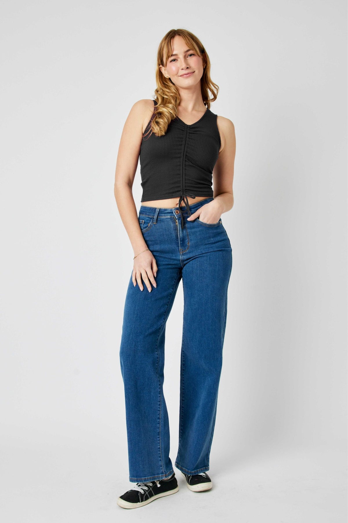 JUDY BLUE HIGH WAIST VINTAGE WIDE JEANS - MEDIUM STONE