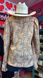 COWBOY FEATHER LONG SLEEVE PEARL SNAP TOP