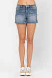 JUDY BLUE MID RISE 1" HEM CUFFED SHORTS - MEDIUM STONE