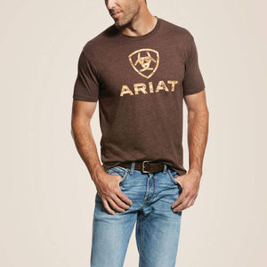 ARIAT MENS SHORT SLEEVE LIBERTY USA TSHIRT - BROWN HEATHER