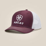 ARIAT MENS STACKED LOGO TRUCKER CAP - BURGUNDY AND WHITE