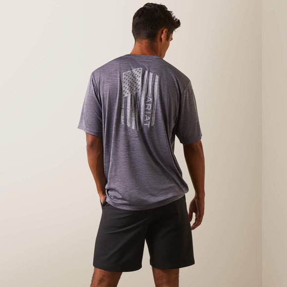 ARIAT MENS CHARGER VERTICAL FLAG TEE - GRAYSTONE