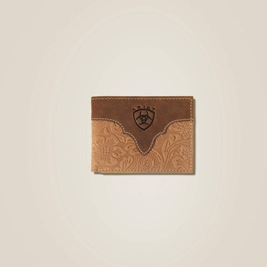 ARIAT BIFOLD WALLET FLORAL EMBOSSED BROWN