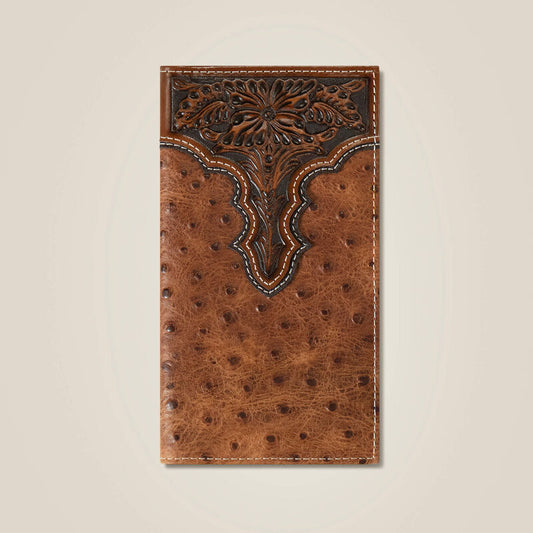 ARIAT RODEO WALLET OSTRICH FLORAL EMBOSSED BROWN