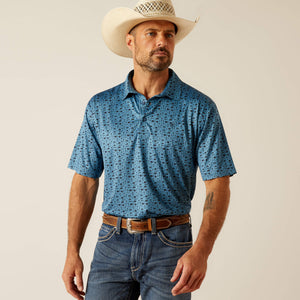 ARIAT MENS CHARGER 2.0 PRINTED POLO - BRILLIANT BLUE
