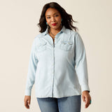 ARIAT WOMEN'S BUTTON DOWN BLUES SHIRT - BLEACHED CHAMBRAY