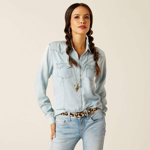 ARIAT WOMEN'S BUTTON DOWN BLUES SHIRT - BLEACHED CHAMBRAY