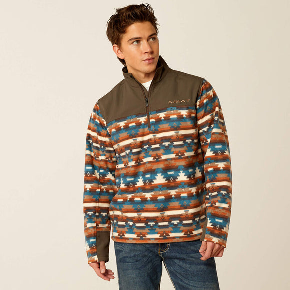 ARIAT MENS BASIS 2.0 1/4 SWEATSHIRT TURQUOISE SERAPE