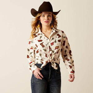 ARIAT WOMEN'S HOMESTYLE LONGSLEEVE SHIRT - WESTERN COWGIRL PRINT