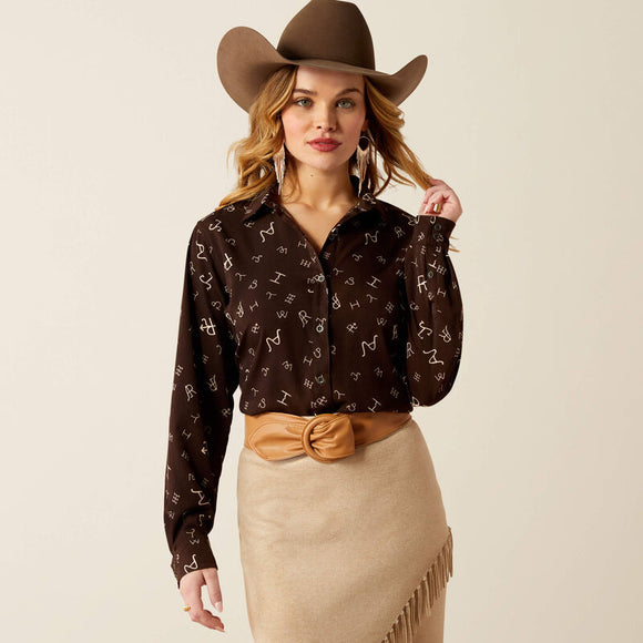 ARIAT WOMEN'S HOMESTYLE LONGSLEEVE SHIRT -  MOLE RANCH BRAND PRINT