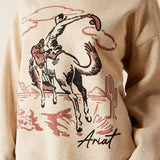 ARIAT WOMEN'S ROUGHSTOCK OVERSIZED CREW SWEATSHIRT - OATMEAL HEATHER|MARSALA