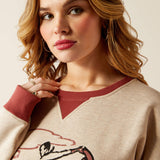 ARIAT WOMEN'S ROUGHSTOCK OVERSIZED CREW SWEATSHIRT - OATMEAL HEATHER|MARSALA