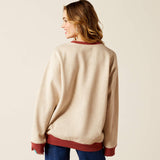 ARIAT WOMEN'S ROUGHSTOCK OVERSIZED CREW SWEATSHIRT - OATMEAL HEATHER|MARSALA