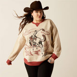 ARIAT WOMEN'S ROUGHSTOCK OVERSIZED CREW SWEATSHIRT - OATMEAL HEATHER|MARSALA