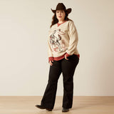 ARIAT WOMEN'S ROUGHSTOCK OVERSIZED CREW SWEATSHIRT - OATMEAL HEATHER|MARSALA