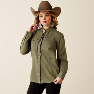 ARIAT WOMEN'S JURLINGTON LONGSLEEVE SNAP BUTTON SHIRT - SEA SPRAY