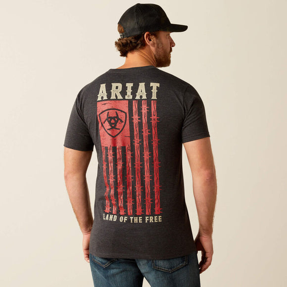 ARIAT MENS BARBED FLAG T-SHIRT - CHARCOAL HEATHER