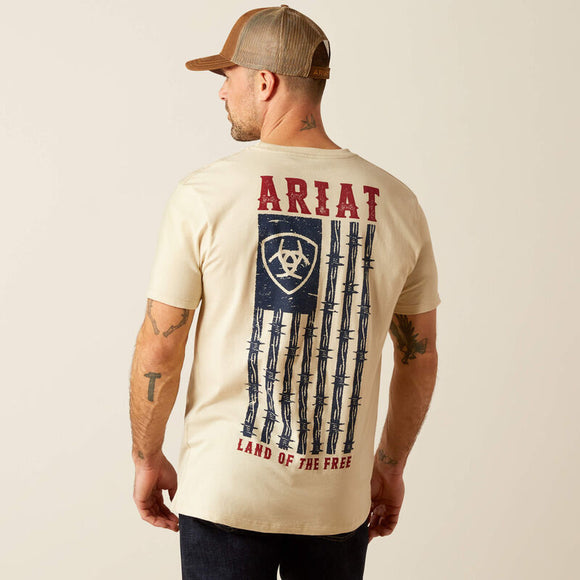 ARIAT MENS BARBED FLAG T-SHIRT - NATURAL