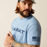 ARIAT MENS SHIELD FLAG SHORT SLEEVE TSHIRT - LIGHT BLUE HEATHER