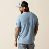 ARIAT MENS SHIELD FLAG SHORT SLEEVE TSHIRT - LIGHT BLUE HEATHER