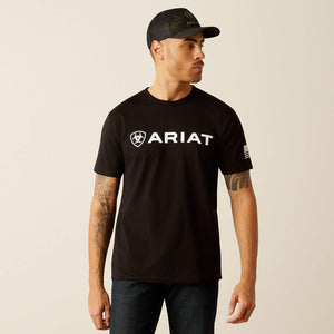 ARIAT MENS SHIELD FLAG TSHIER - BLACK