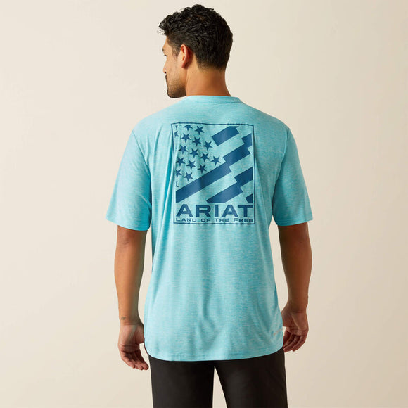 ARIAT MENS DIAGONAL FLAG CHARGER TSHIRT - BLUE MIST