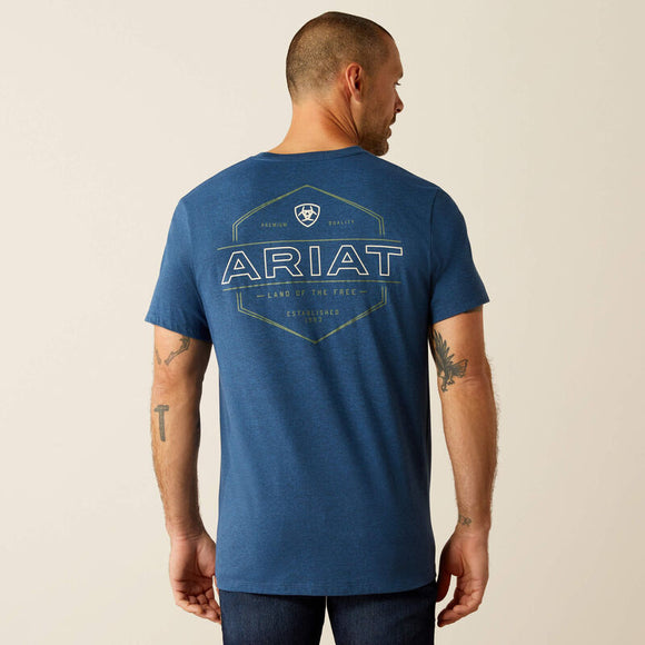 ARIAT MENS LINE FRAME HEX T-SHIRT - DENIM BLACK HEATHER