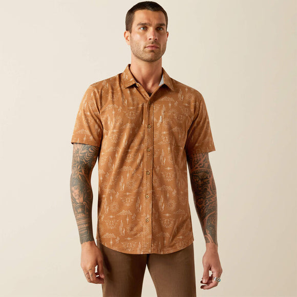 ARIAT MENS RETRO BUTTON DOWN MODERN SLIM FIT SHIRT - DESERT MOCHA