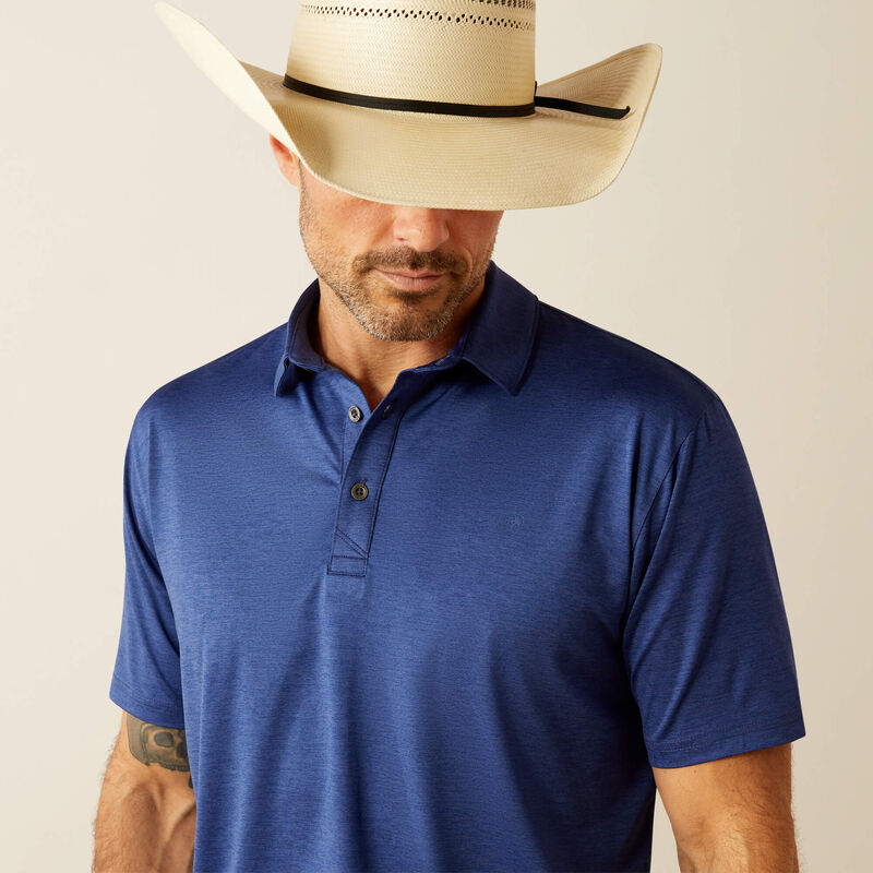 ARIAT MENS CHARGER 2.0 FITTED POLO - BLUE DEPTHS