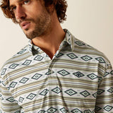 ARIAT MENS ALL OVER PRINT POLO - WHITE SERAPE