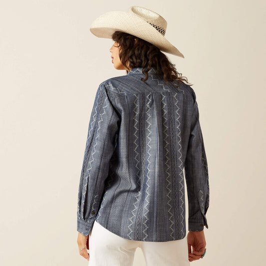 ARIAT WOMEN'S BILLIE JEAN BUTTON DOWN SHIRT - MED BLUE CHAMBRAY