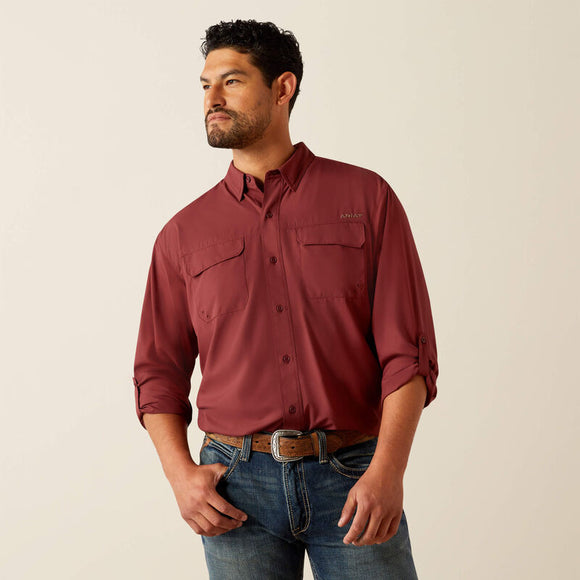 ARIAT MENS VENTTEK OUTBOUND CLASSIC FIT SHIRT - RED MAHOGANY