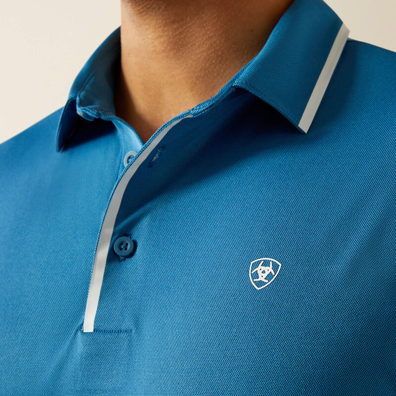 ARIAT MENS WELDED TEK FITTED SHORT SLEEVE POLO - BLUE SAPHIRE