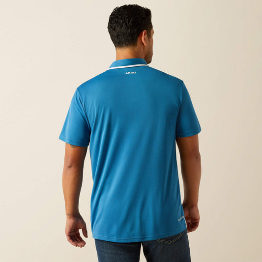 ARIAT MENS WELDED TEK FITTED SHORT SLEEVE POLO - BLUE SAPHIRE